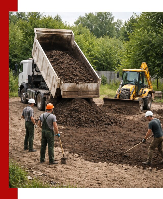 Доставка и укладка грунта для выравнивания участка в Воронеже