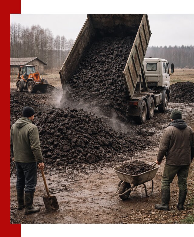Доставка низинного торфа с разгрузкой и доставкой в Воронеже